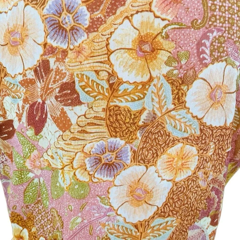 Olivaceous orange floral v neck blouson style  elastic waist ruffled dress , M.